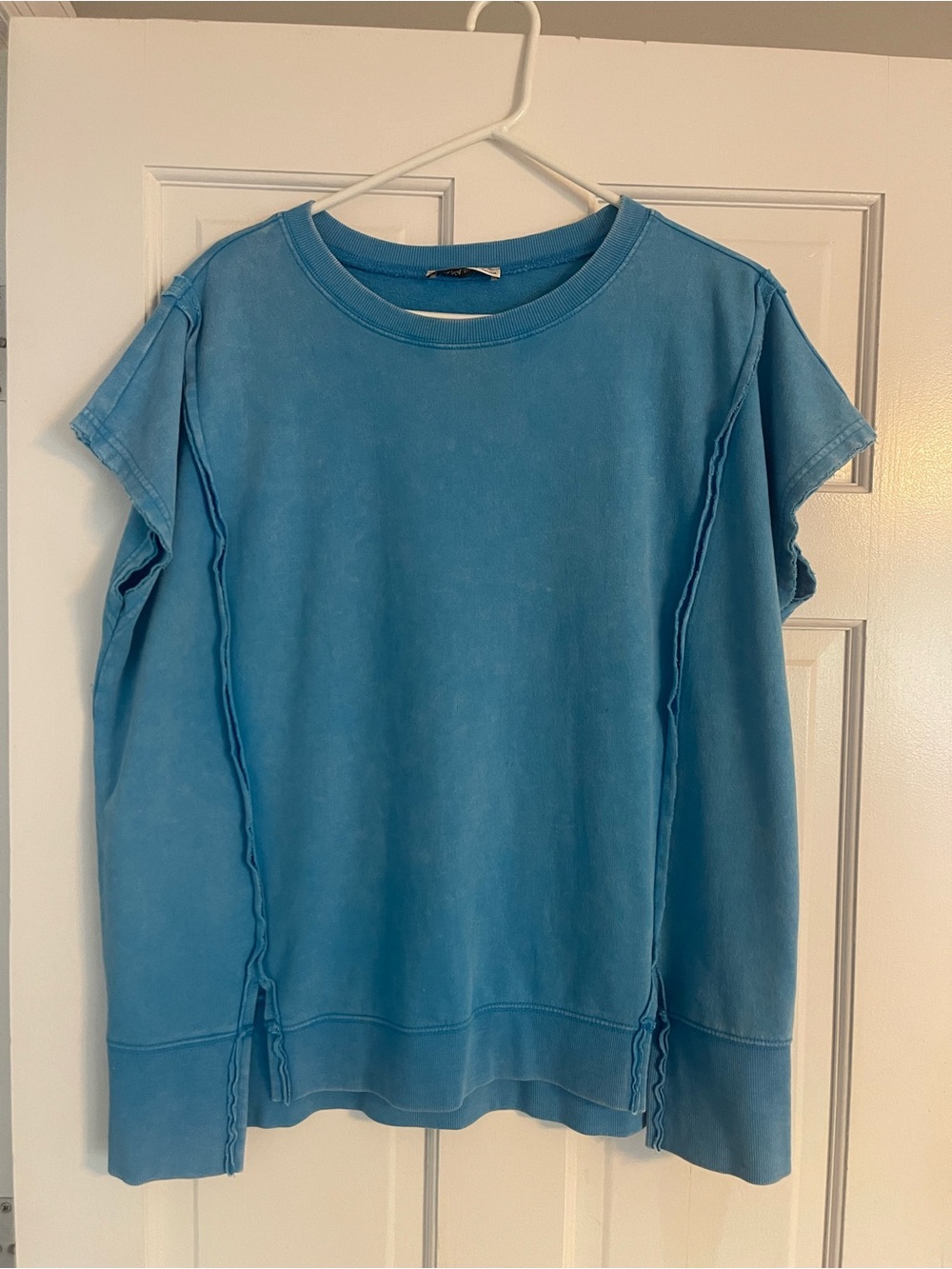 Zenana Outfitters Washed Sky Blue Short Sleeve Crewneck Sweatshirt